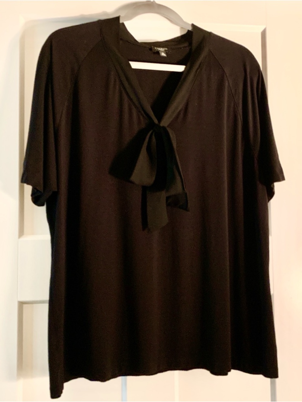 Talbots Black Tie-Neck Short Sleeve Blouse